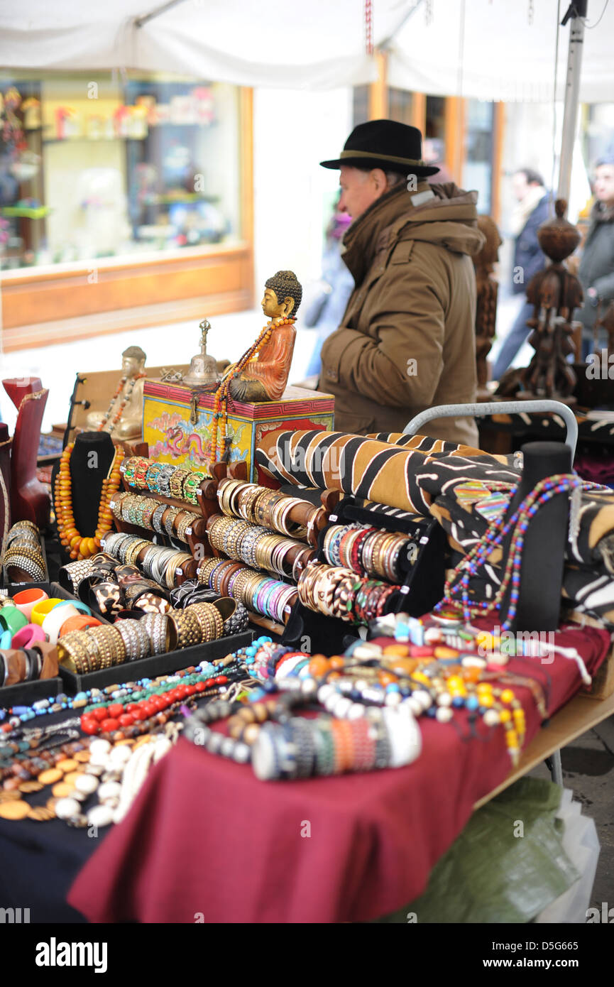 Antique jewellery trader market town of Arezzo Umbria Italy Stock Photo