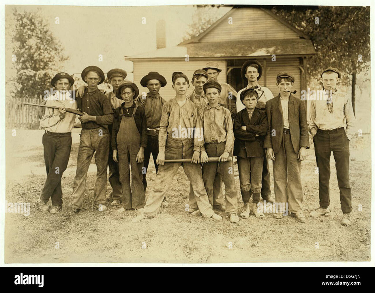 The Ball Team. Composed mainly of glass workers. Indiana. Aug. 1908. L.W.H. [Lewis Wickes Hine]. (LOC) Stock Photo