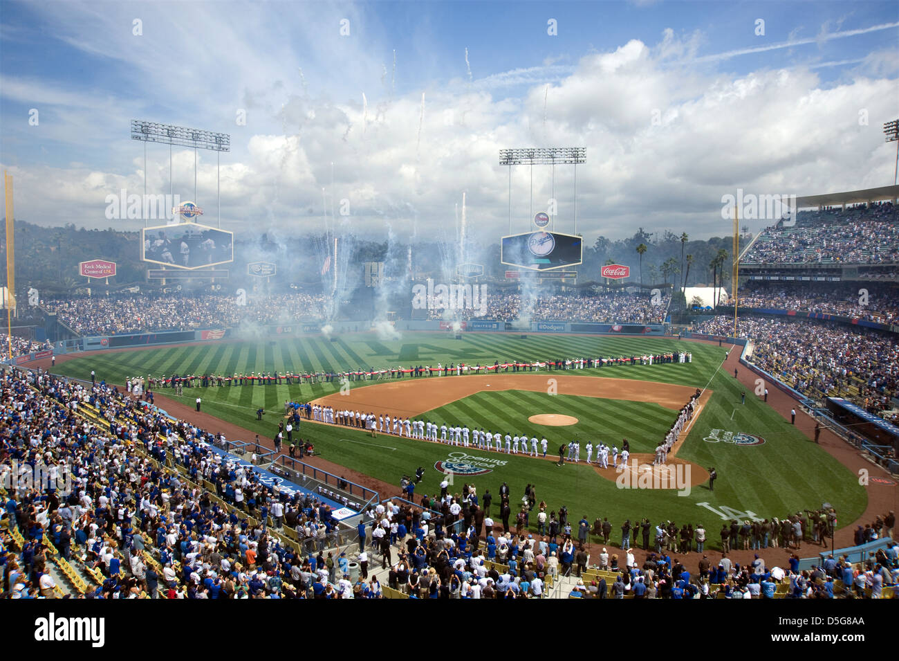 Opening day festivities at Dodger Stadium, Los Angeles, CA, USA Stock