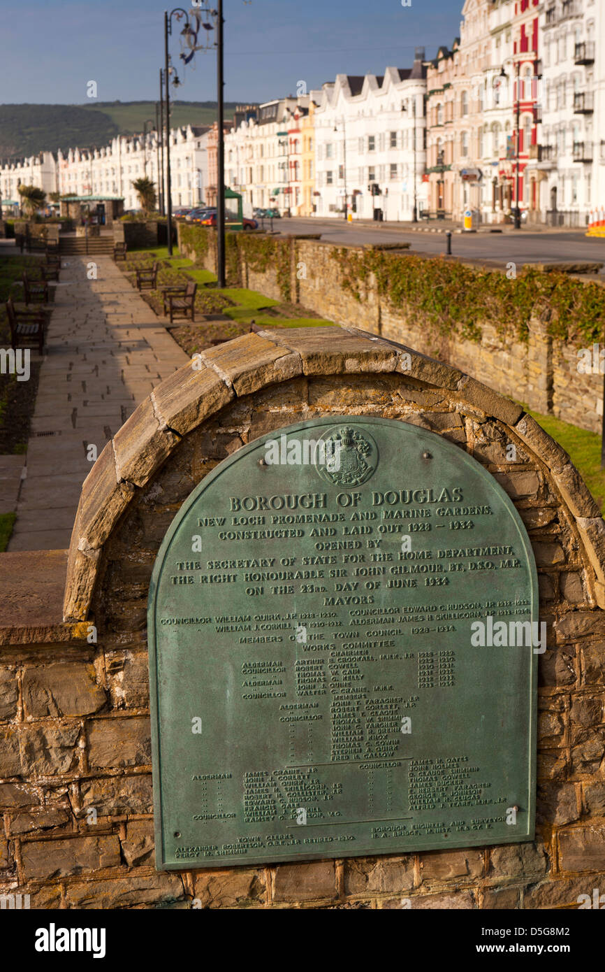 Isle of Man, Douglas, New Loch Promenade, Marine Gardens bronze plaque Stock Photo
