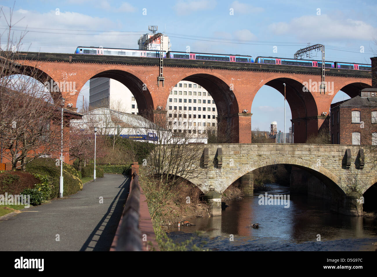 The Stockport Viaduct . The bridge carries the railway over the River