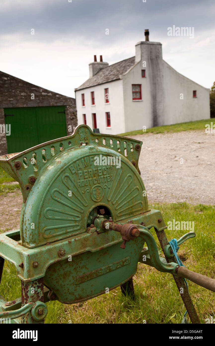 Isle of Man, Cregneash, Manx folk museum farmyard, old Bamfords root cutting machine Stock Photo