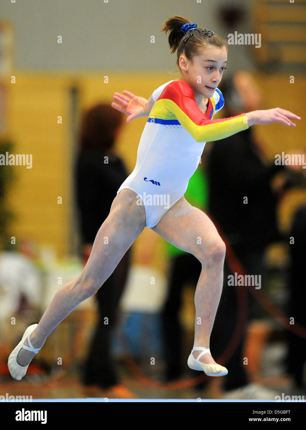 The Romanian gymnast Andreea Iridon on the floor at an international
