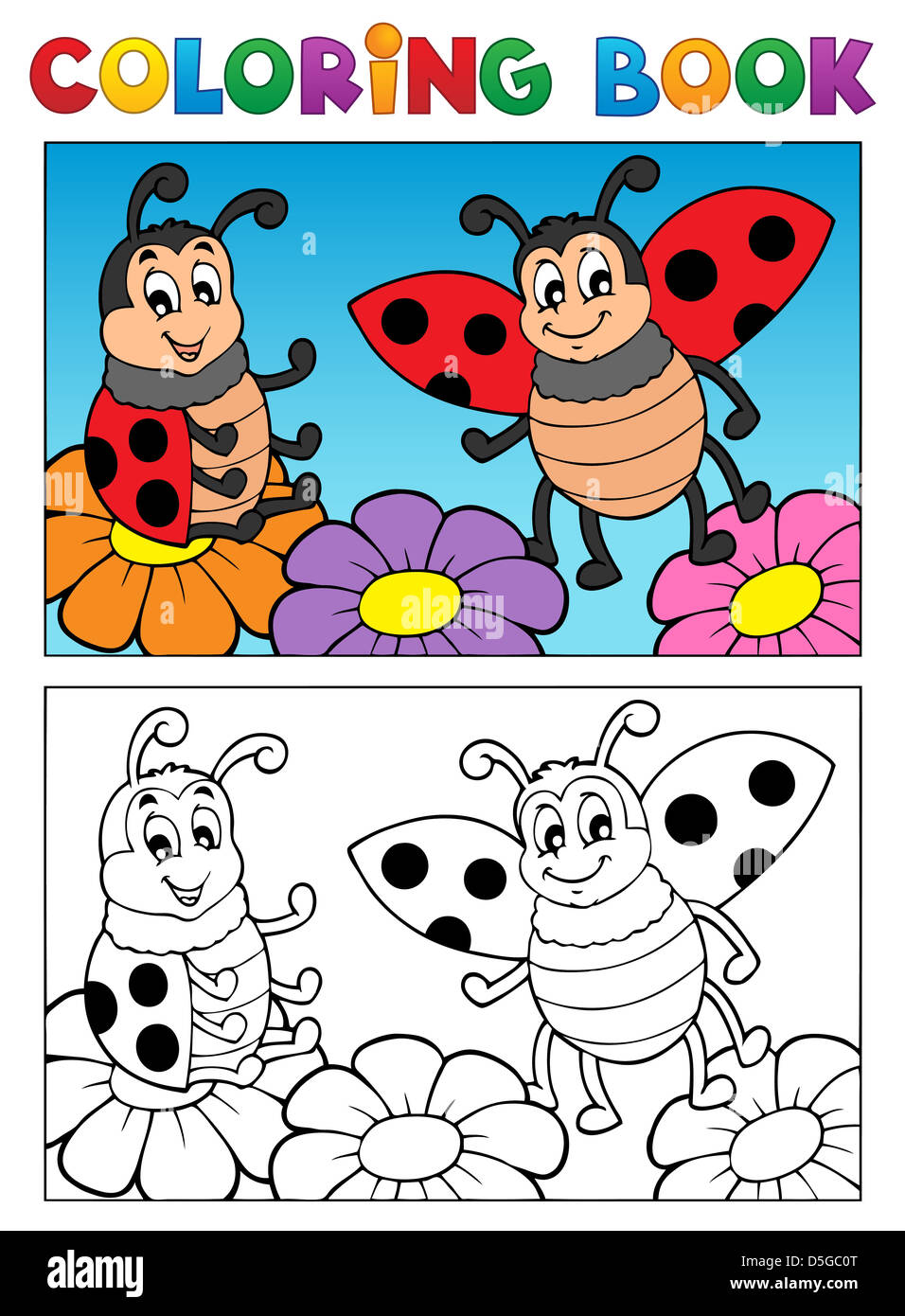 Coloring book ladybug theme 2 - picture illustration Stock Photo - Alamy
