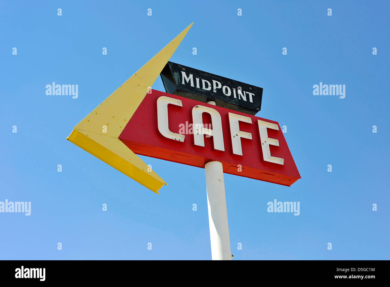 Midpoint Cafe sign, Route 66, Adrian, Texas Stock Photo