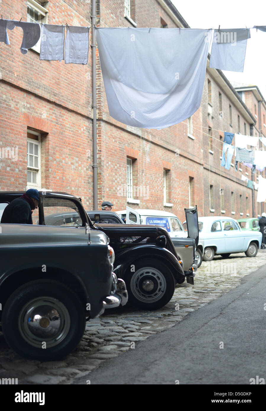 1950s classic cars at a show at Chatham Dockyard, the set of Call the Midwife Stock Photo