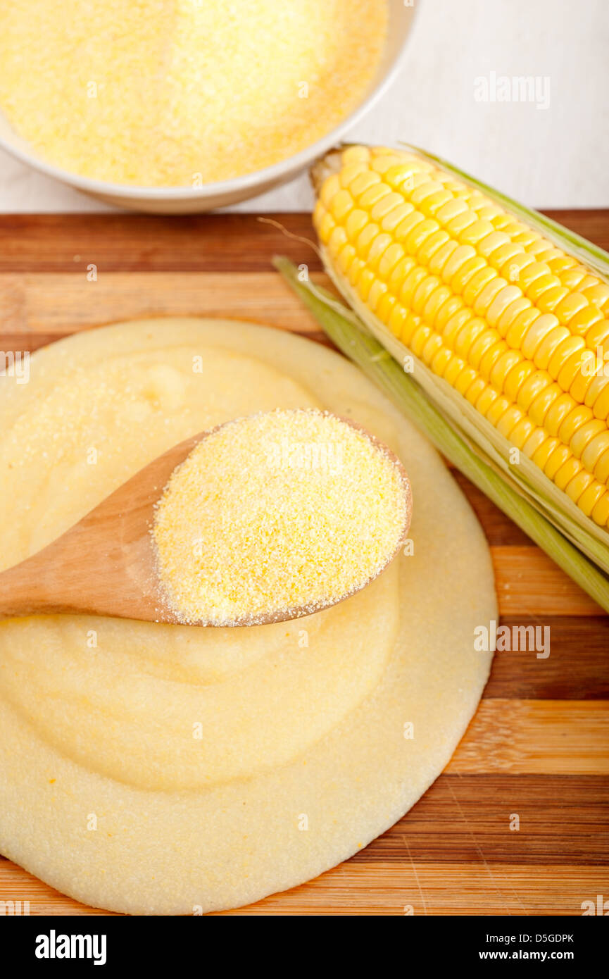 polenta traditional north Italy corn maize flour cream with cob Stock