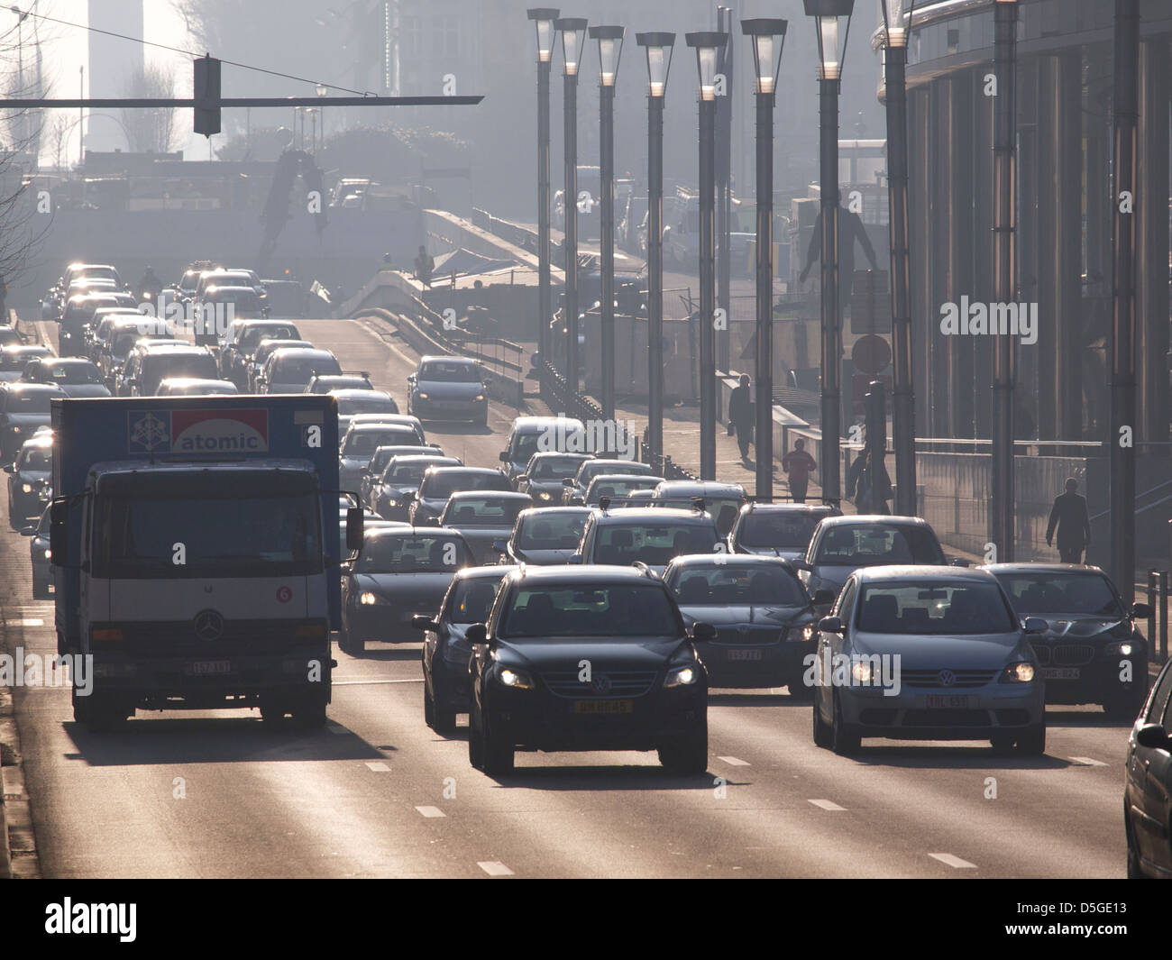 busy traffic in the Wetstraat in Brussels, Belgium Stock Photo