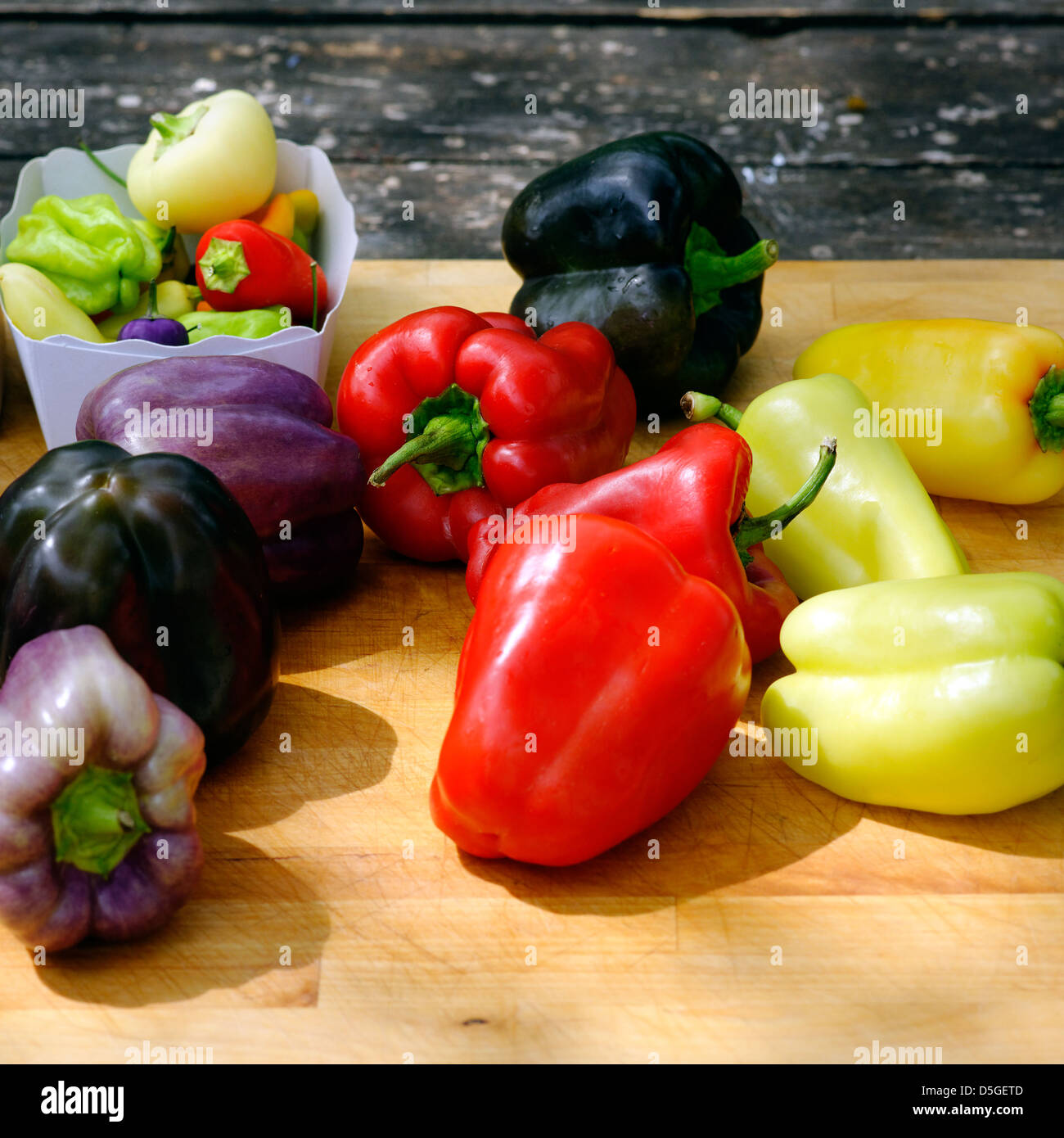 Group of mixed peppers France Stock Photo