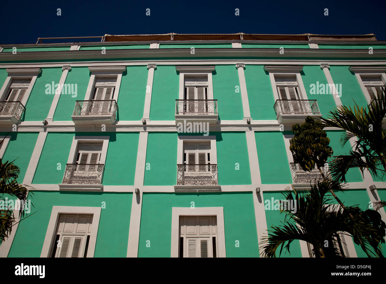 renovated colonial facade in Cienfuegos, Cuba, Caribbean Stock Photo