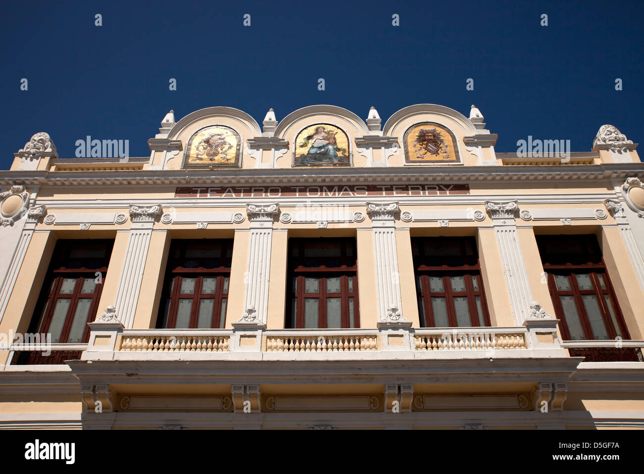 Facade of the Theater Teatro Tomas Terry in Cienfuegos, Cuba, Caribbean Stock Photo
