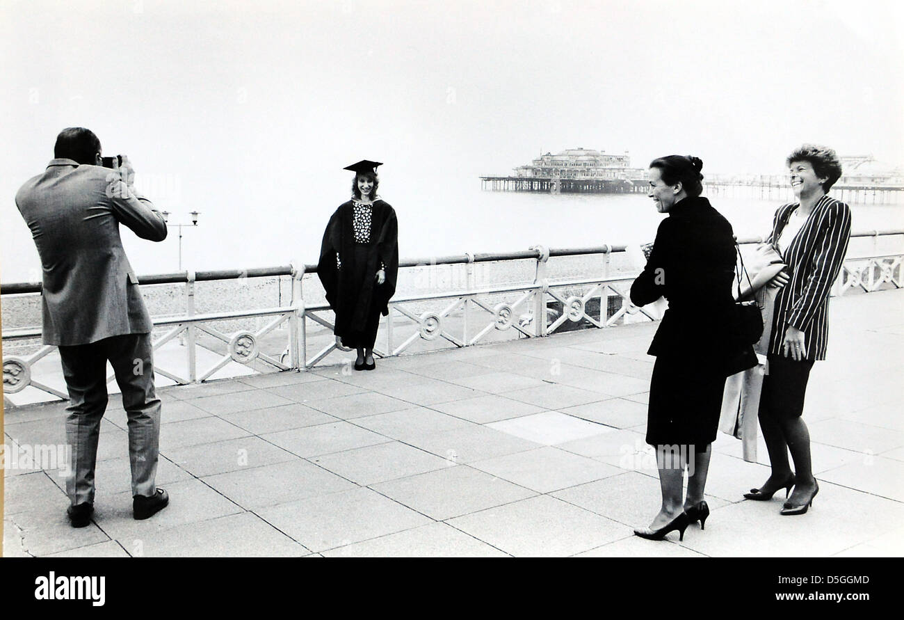 Brighton Polytechnic College student celebrates her graduation on Brighton seafront circa 1992 . UK Stock Photo