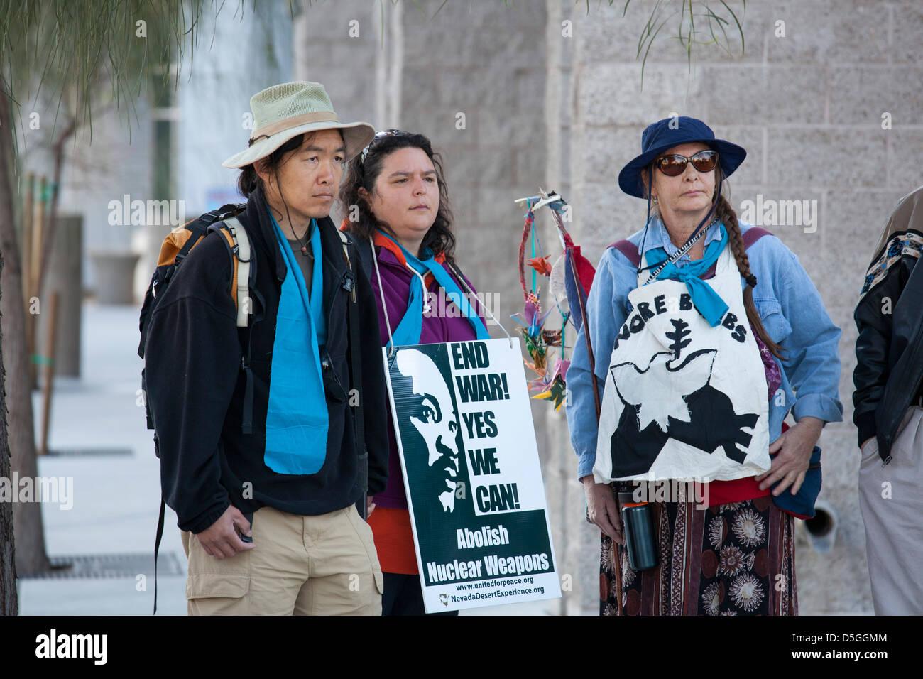 'Sacred Peace Walk' in Nevada desert opposes war, nuclear weapons, and aerial drones. Stock Photo