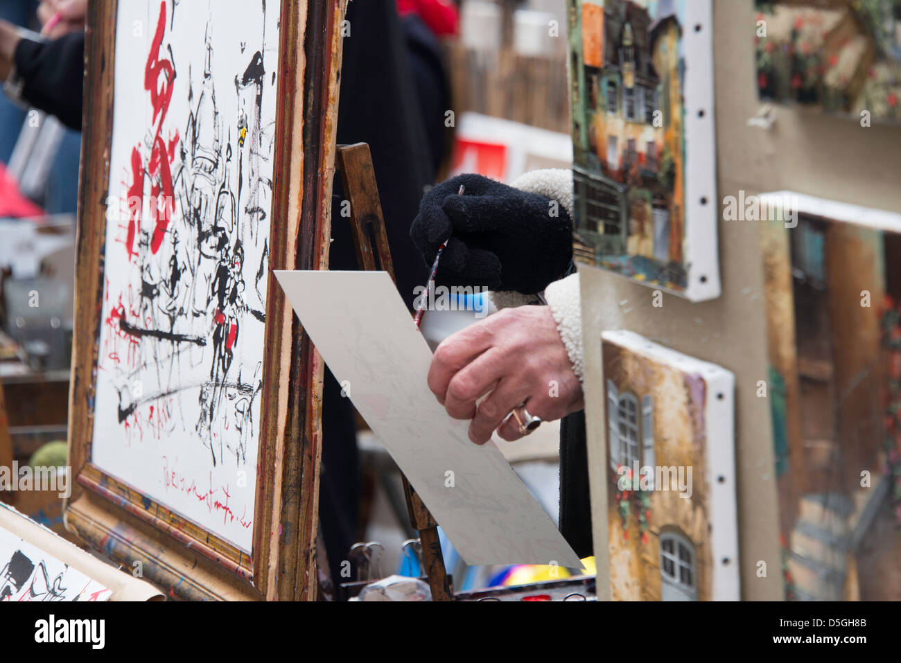 Artists at work in the famous Place du Tertre, Montmartre, Paris Stock Photo