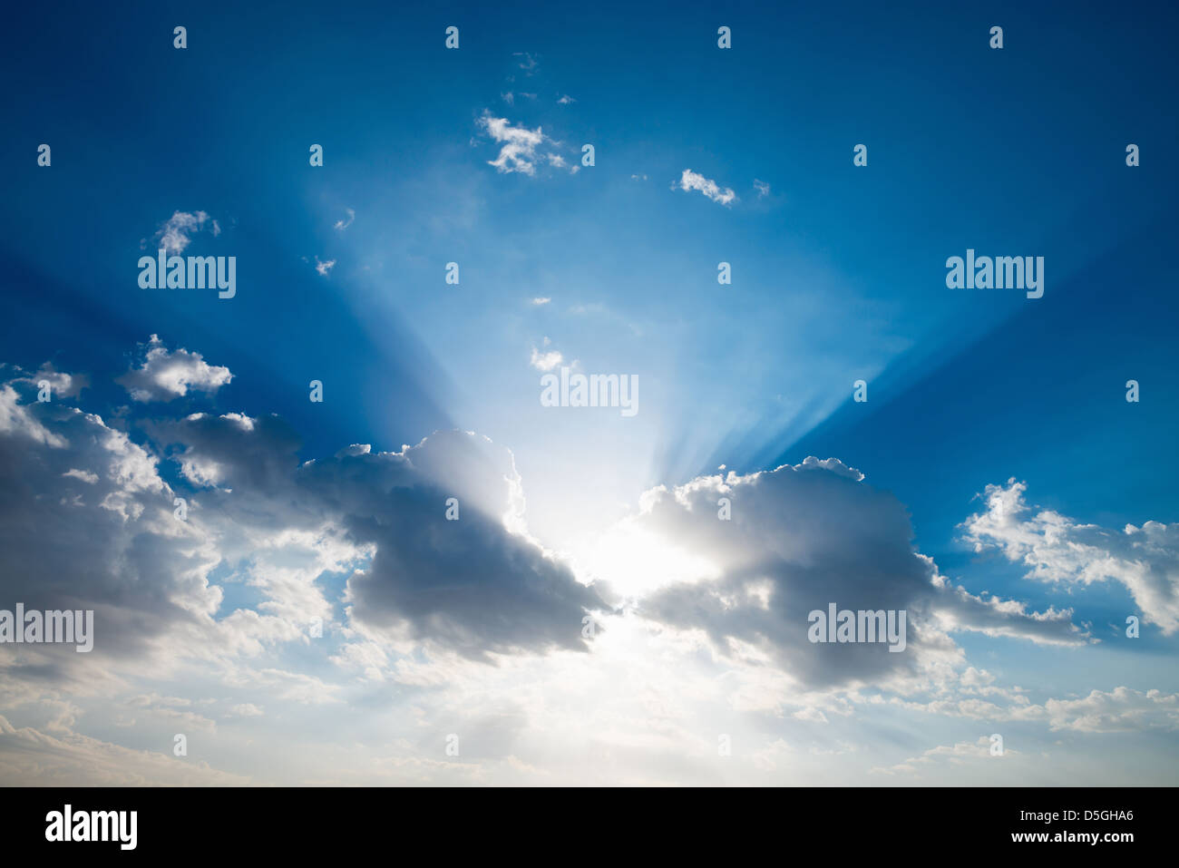 Morning blue sky with clouds and natural sun rays Stock Photo - Alamy