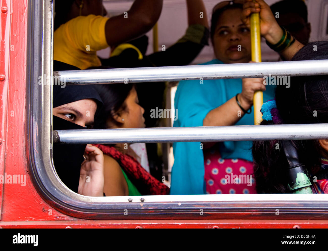 Women on a bus in Mumbai Stock Photo