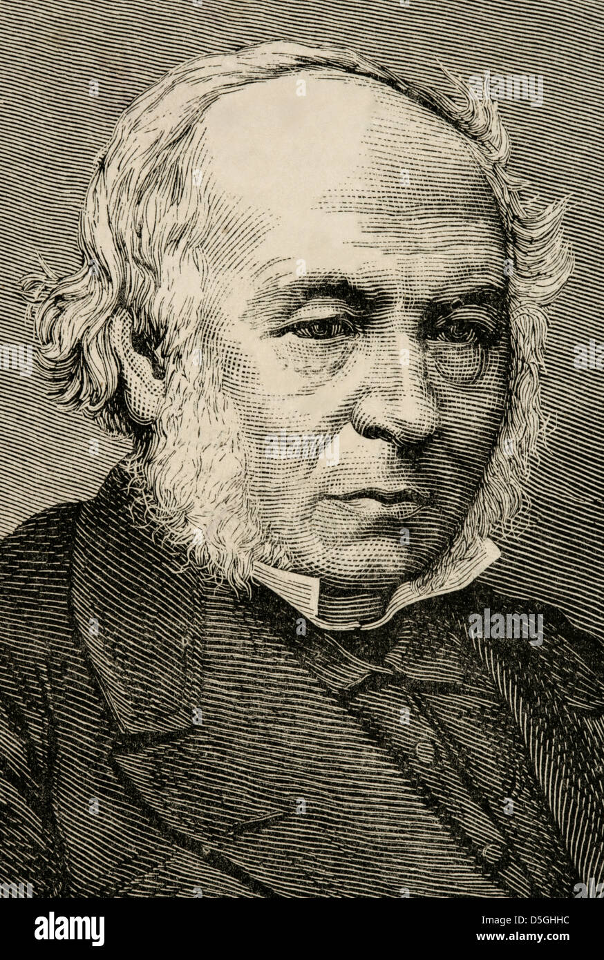 Rowland Hill (1795-1879). British teacher and creator of the first postage stamp, the Penny Black. Engraving. Stock Photo