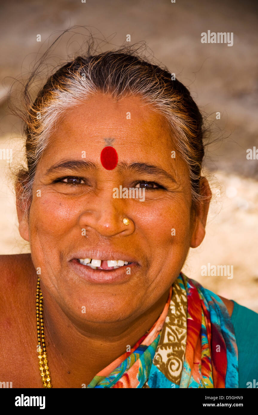 Hindu woman in marketplace in Paud Mulshi Valley Pune Maharashtra India Stock Photo