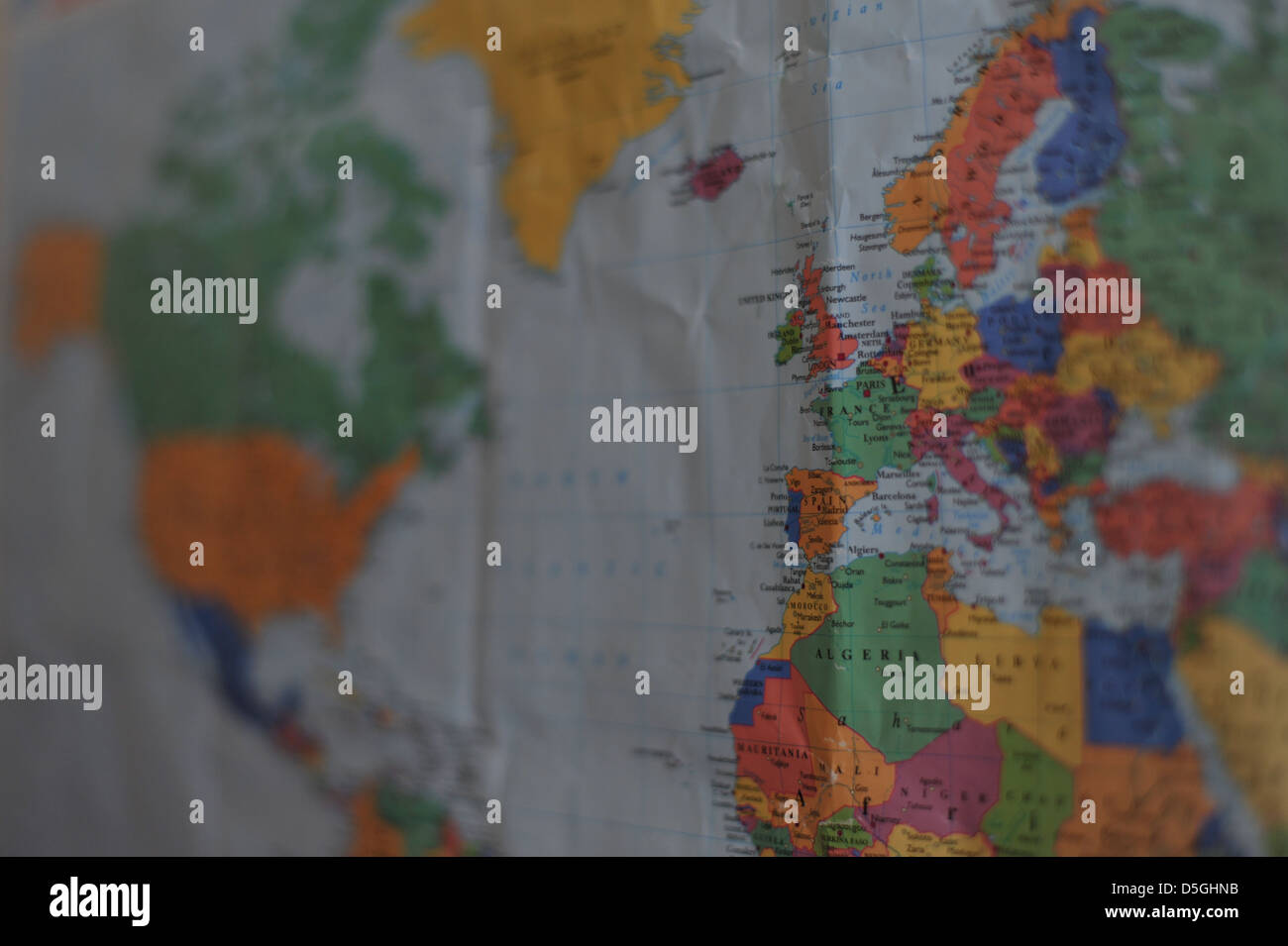 Globe focus on europe hi res stock - A Map Of The World Focusing On Europe D5GHNB