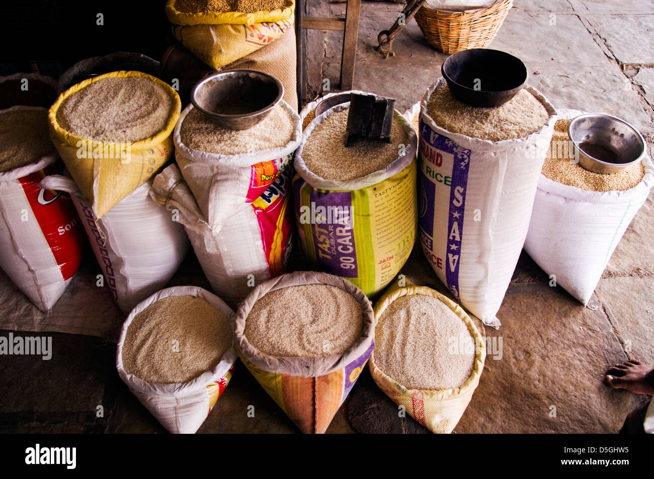 Different Types Of Rice In Sacks At A Shop In Paud Stock Photo - Alamy