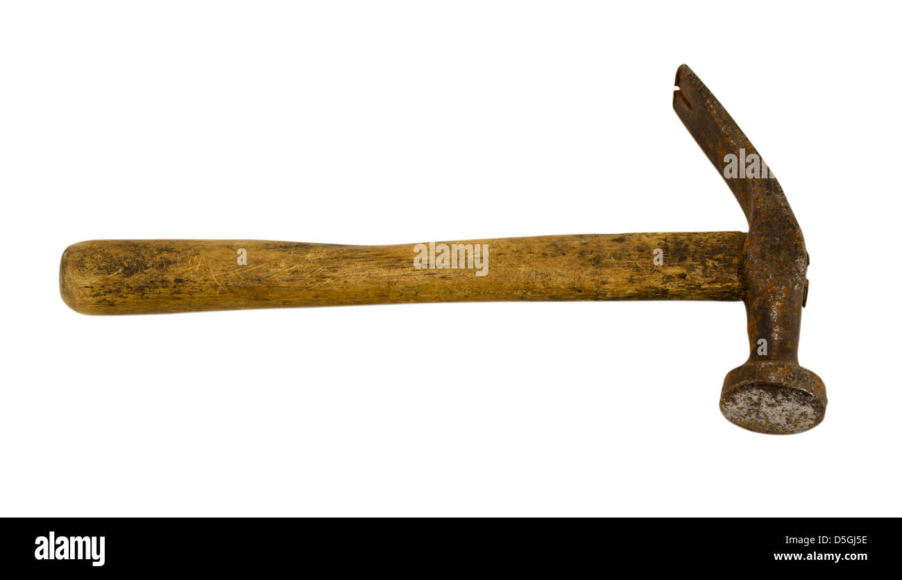 old rusty retro hammer tool isolated on white background Stock Photo