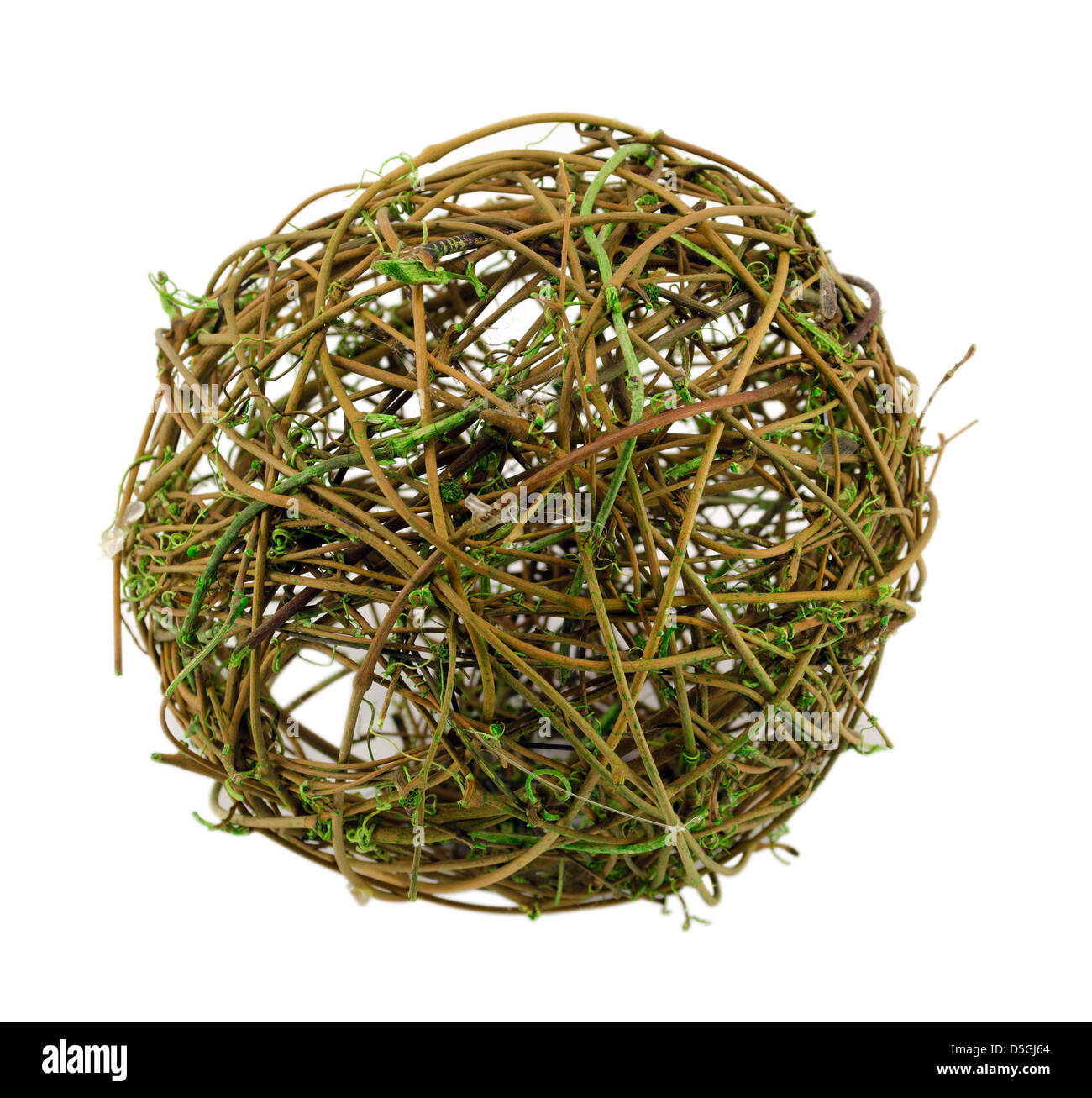 decorative wicker wooden round balls isolated on white background Stock