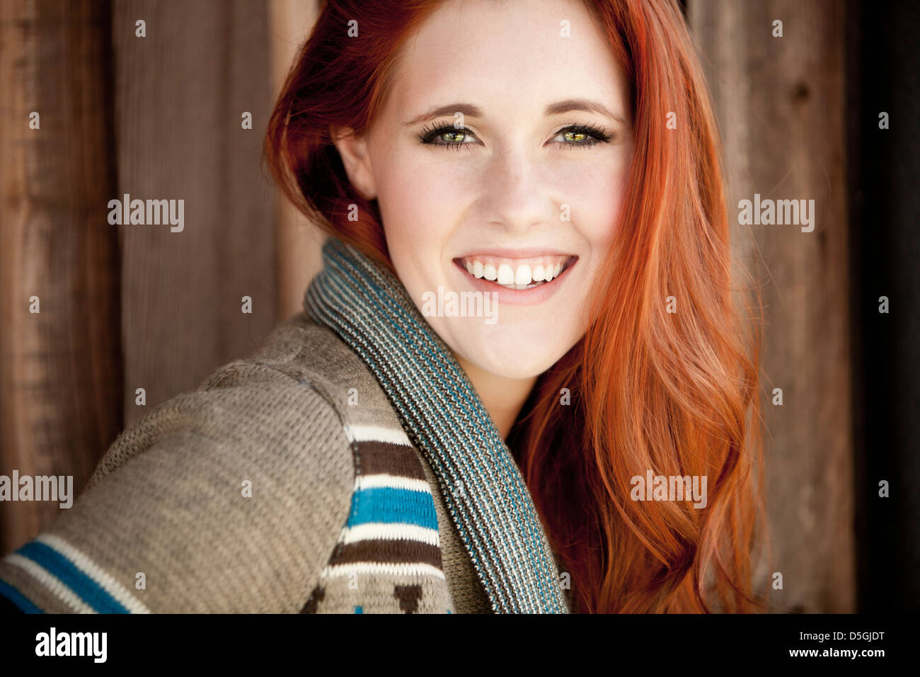 Close up portrait red head woman Stock Photo