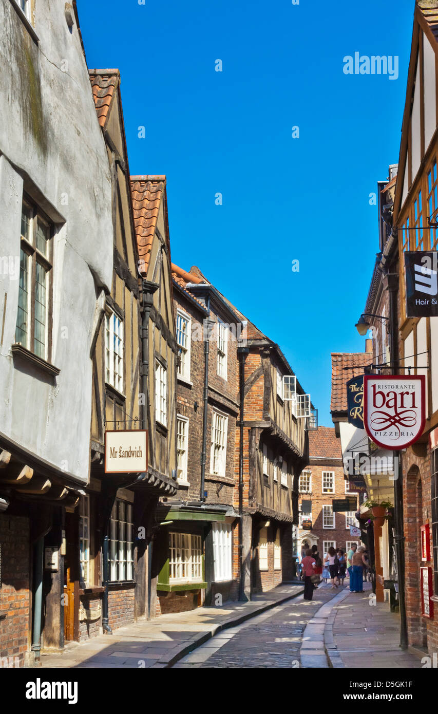 The Shambles, the narrow street of half-timbered old medieval buildings, York, England, UK, GB, EU, Europe Stock Photo