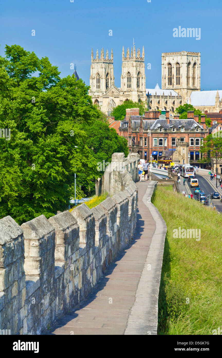 York Minster and a section of the historic city walls along Station road York Yorkshire England UK GB EU Europe Stock Photo