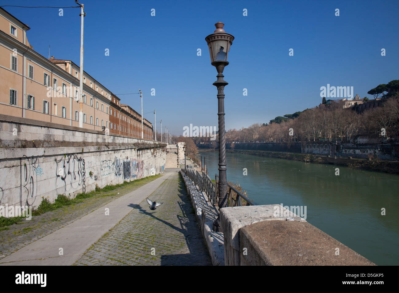 Tiber River with a view of the Monumental Complex of San Michele a Ripa Grande. Stock Photo