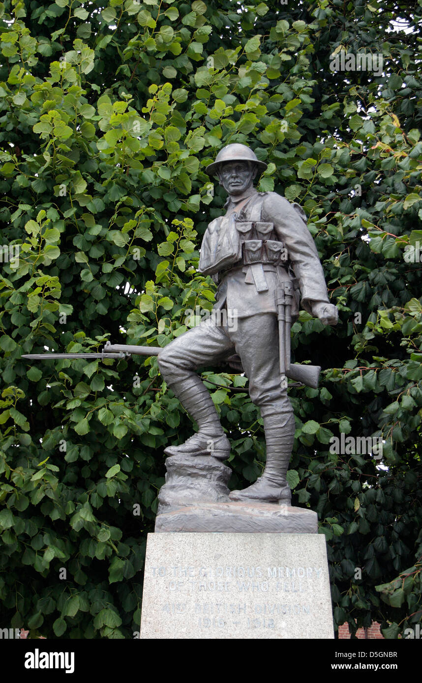 Flers memorial to the British infantry 41st Division, who supported the tank assault on Flers on 15th Sept 1916, Somme, France. Stock Photo