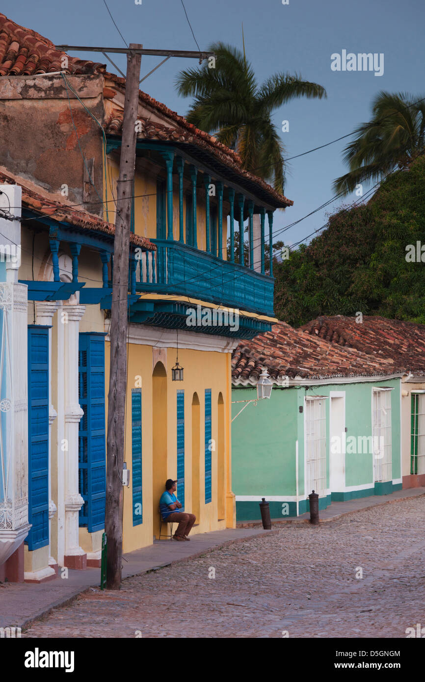 Cuba, Sancti Spiritus Province, Trinidad, street view, dawn Stock Photo