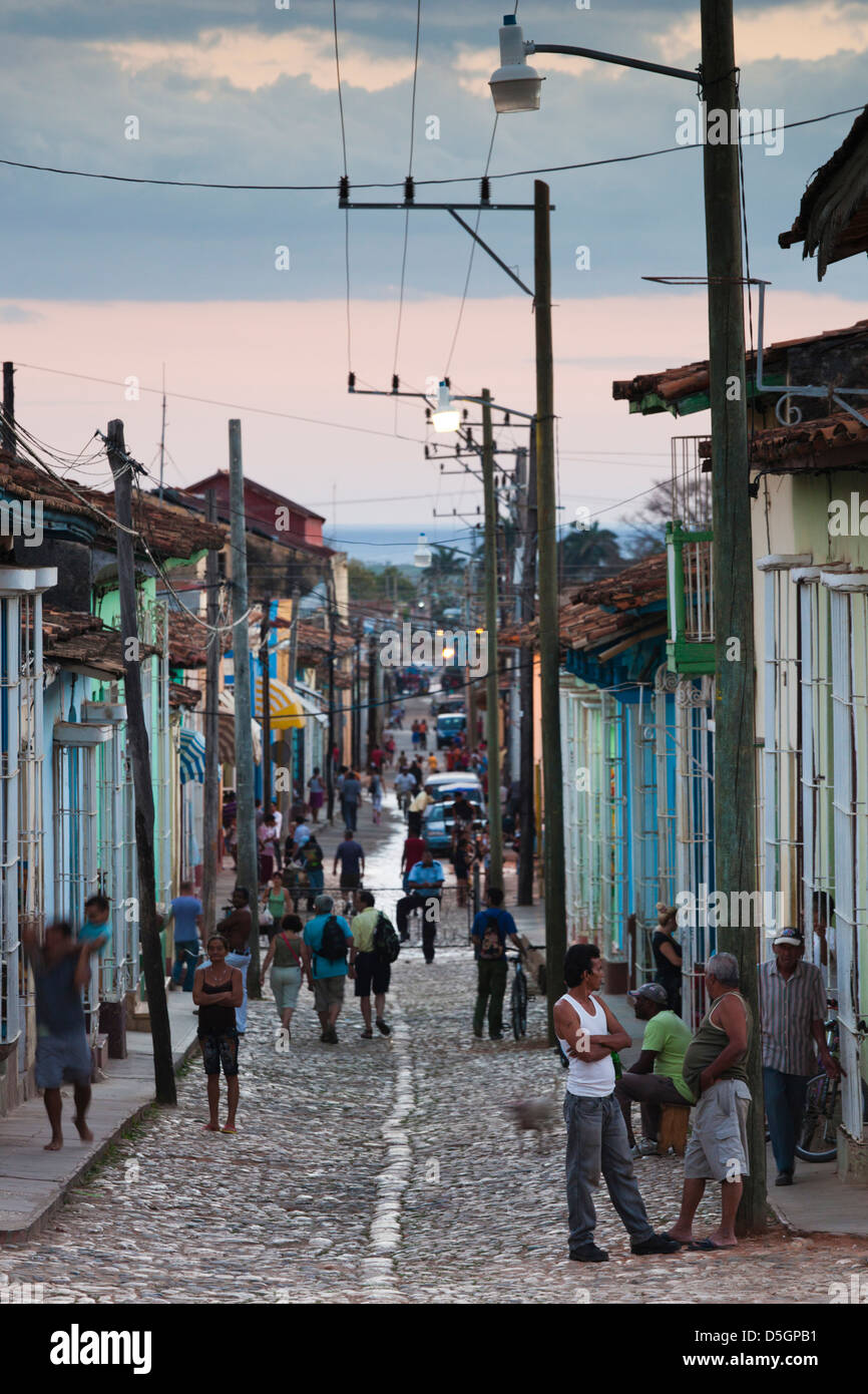 Cuba, Sancti Spiritus Province, Trinidad, street view, dusk Stock Photo