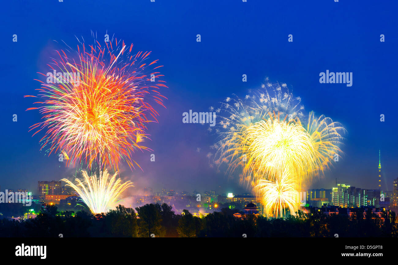fireworks in Moscow, Russia Stock Photo