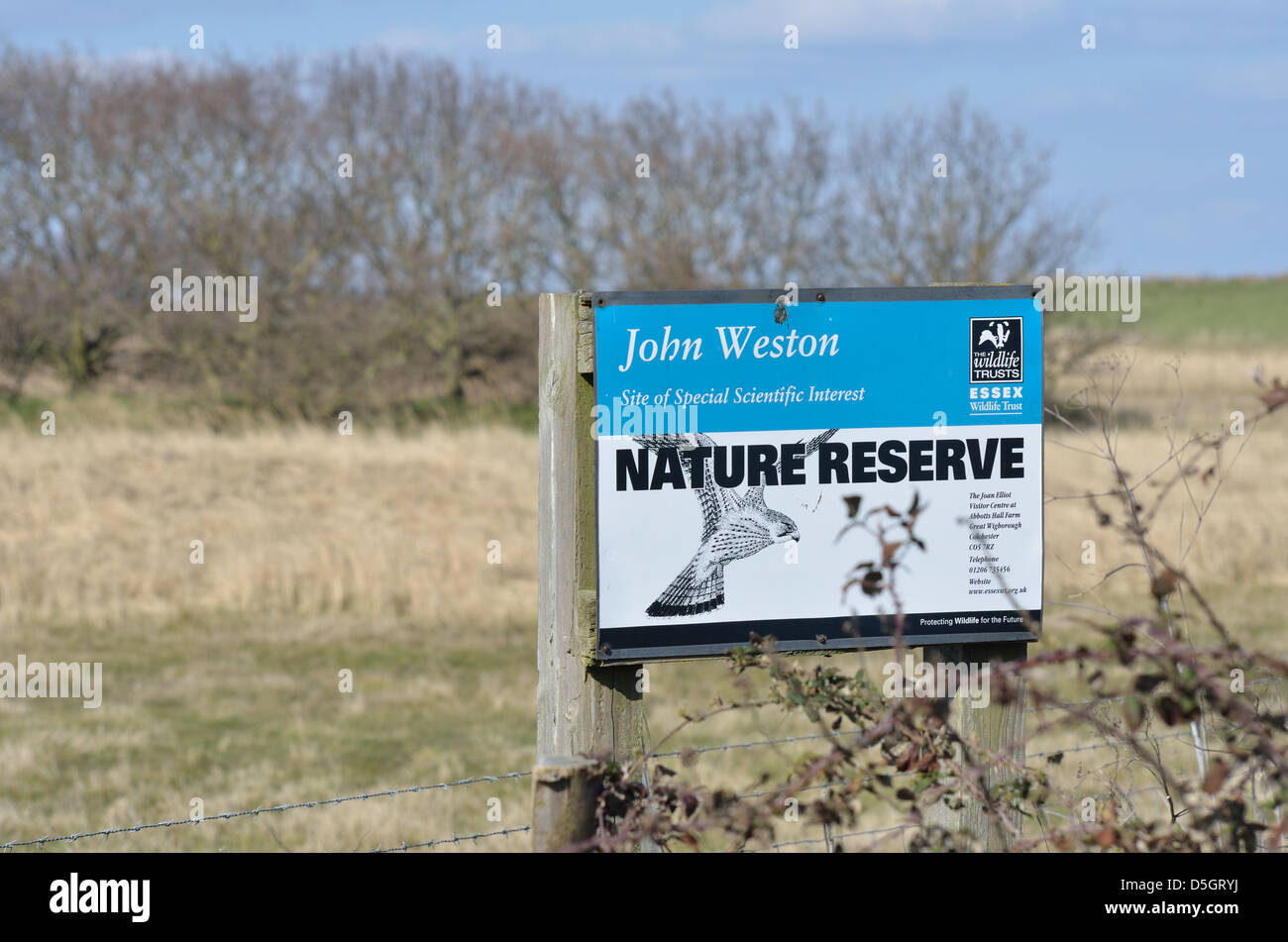 John Waters Nature Reserve sign Walton on Naze Essex Stock Photo