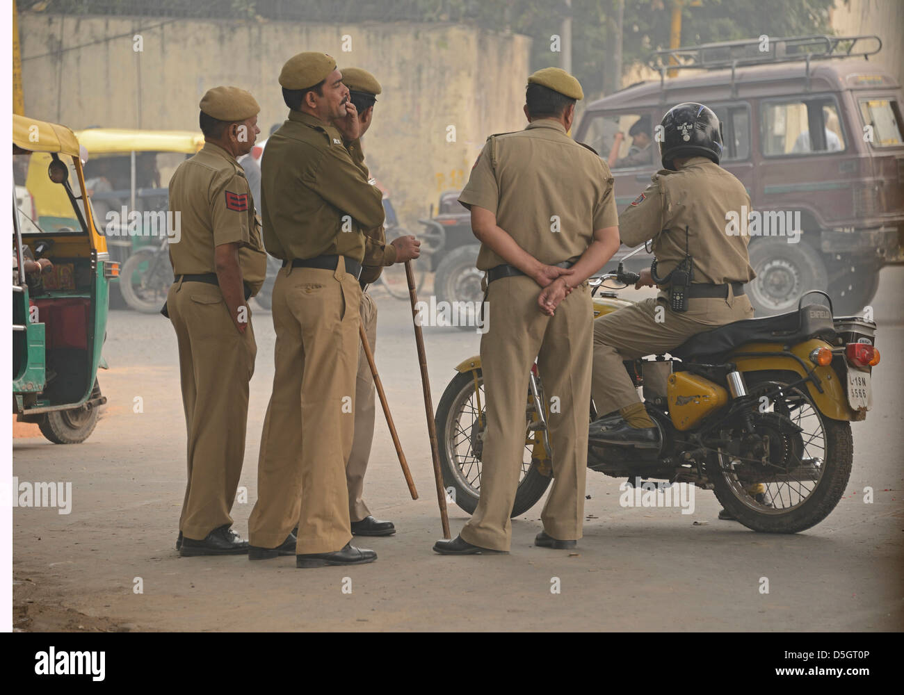 A group of Delhi Police on traffic duty in Old Delhi, India Stock Photo