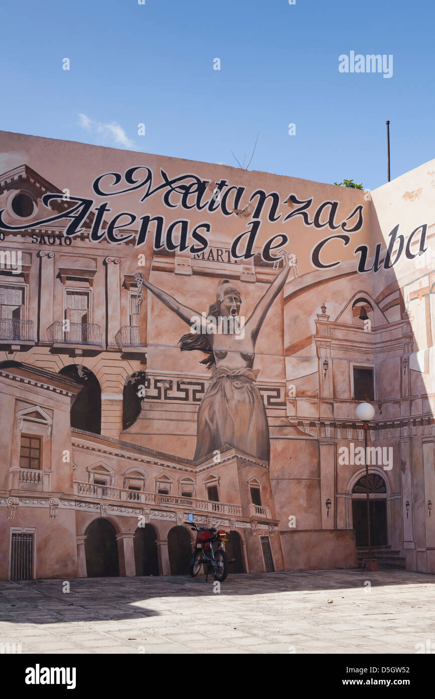 Cuba, Matanzas Province, Matanzas, wall mural proclaiming that Matanzas is the Athens of Cuba Stock Photo