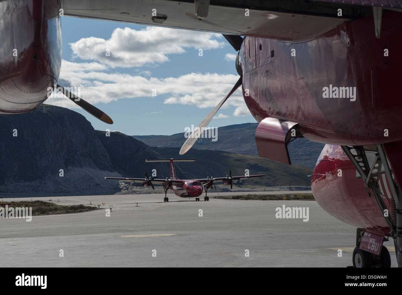 Air Greenland aeroplane on the runway, Kangerlussuaq, Greenland Stock Photo