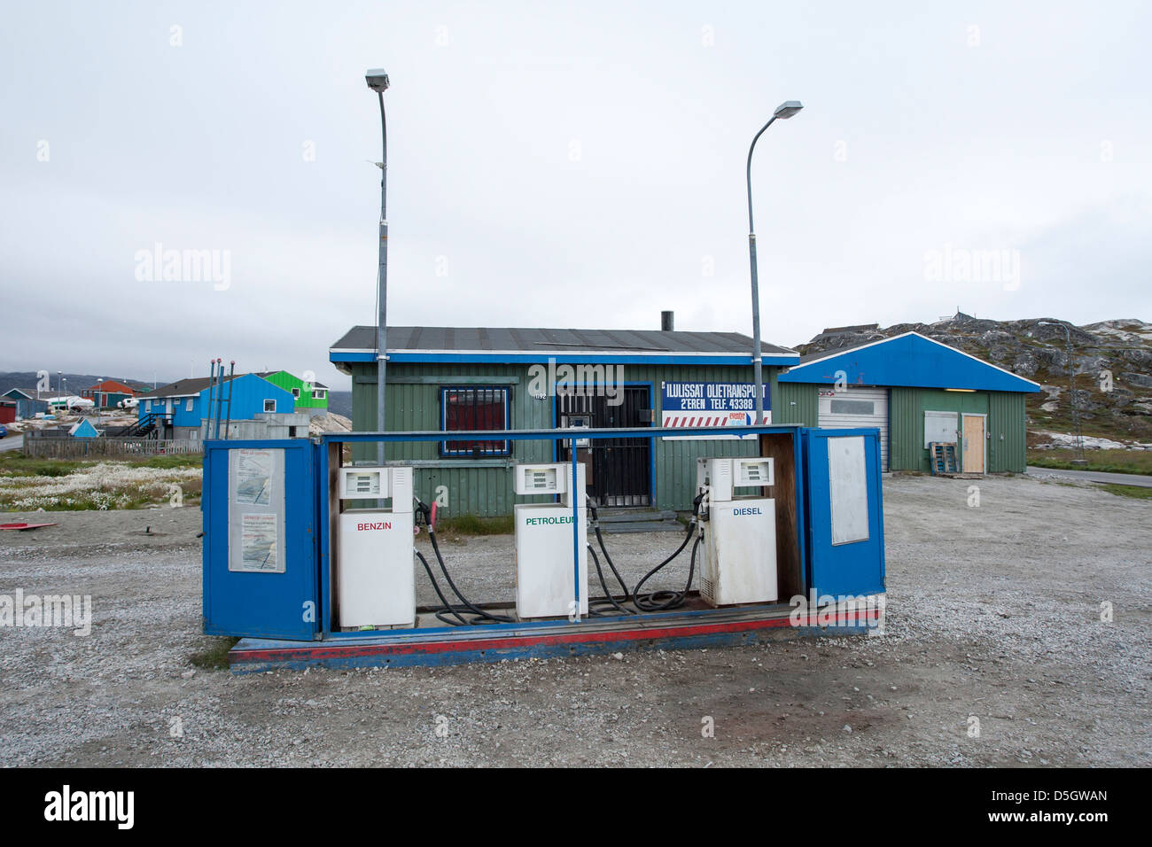 Car filling station, Ilulissat, Greenland Stock Photo