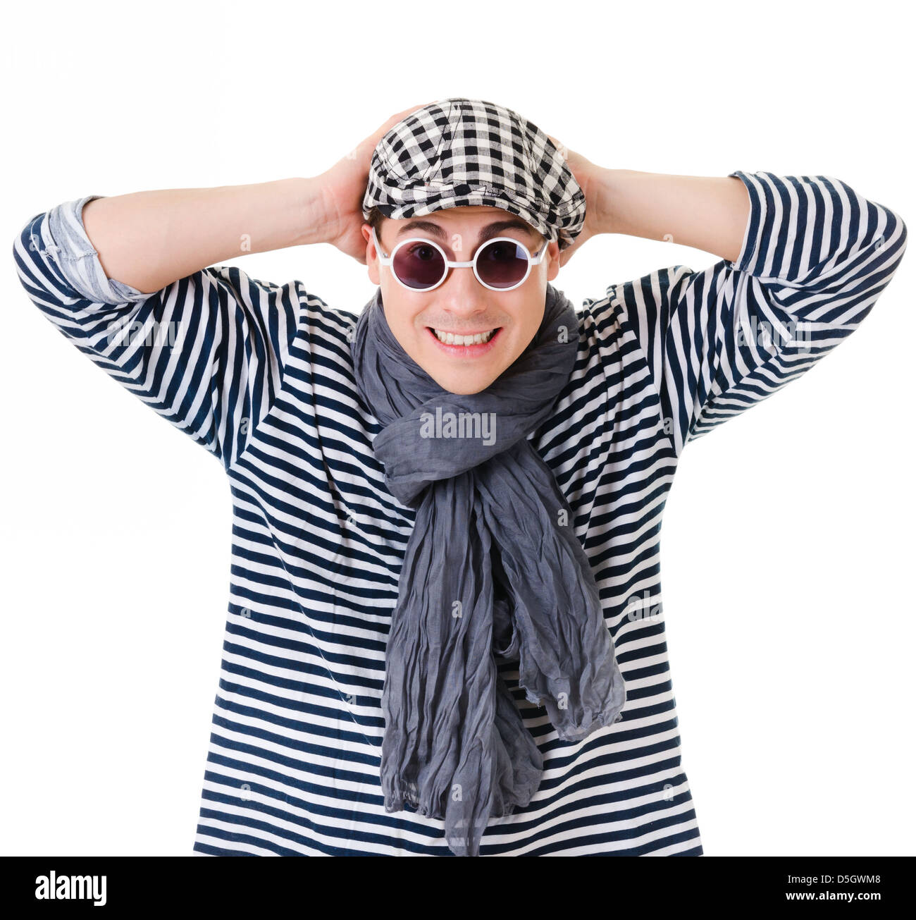 Young stylish twister man in striped clothes isolated on white background Stock Photo
