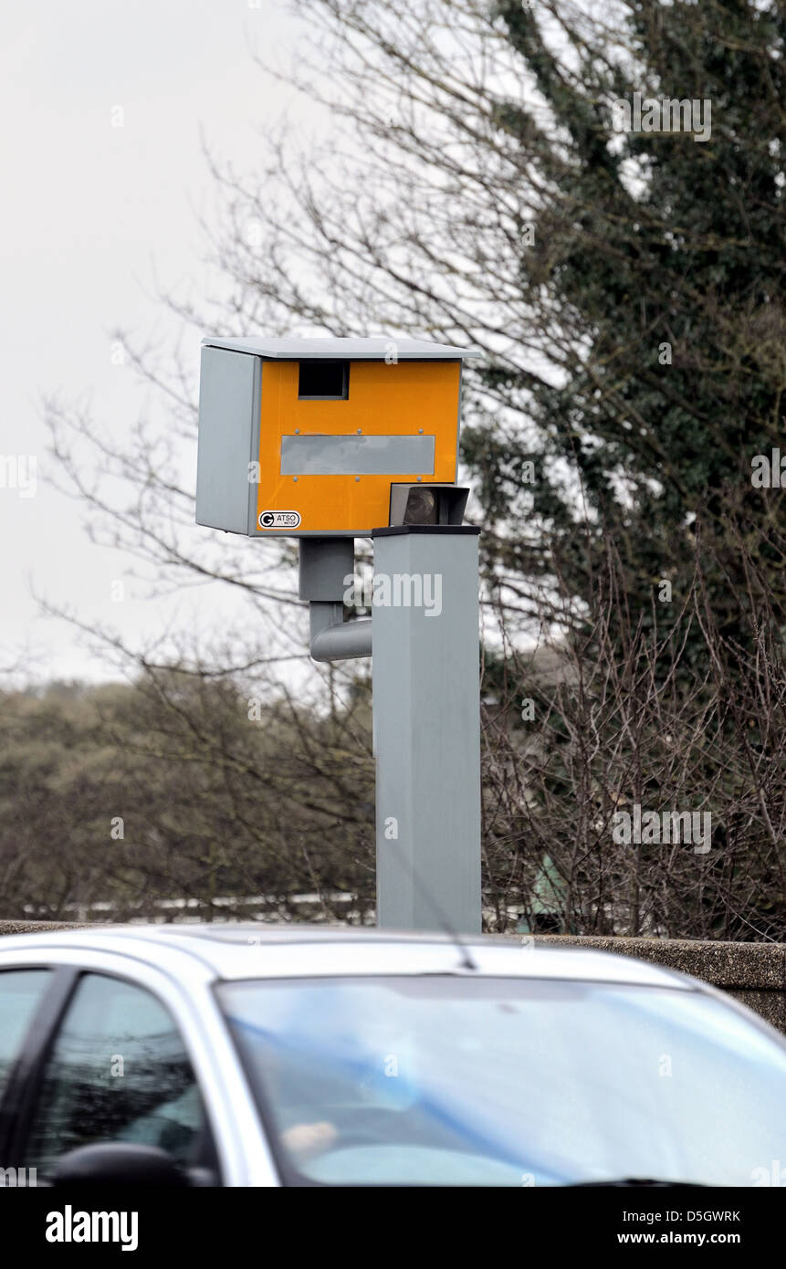 Yellow gatso roadside speed camera on Twickenham Bridge Surrey Stock