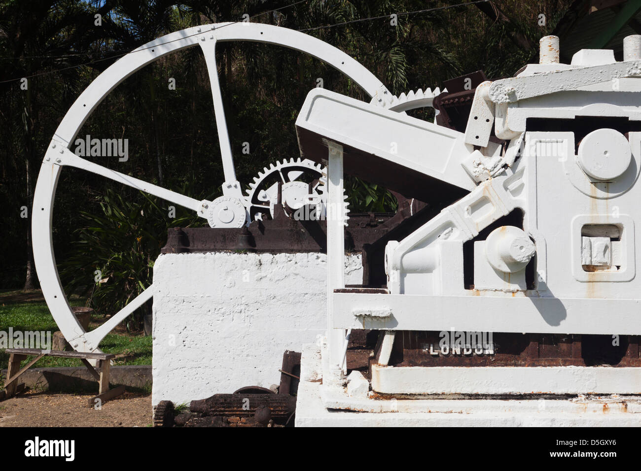 Dominica, Roseau, old sugar mill arts complex, British-made machinery Stock Photo