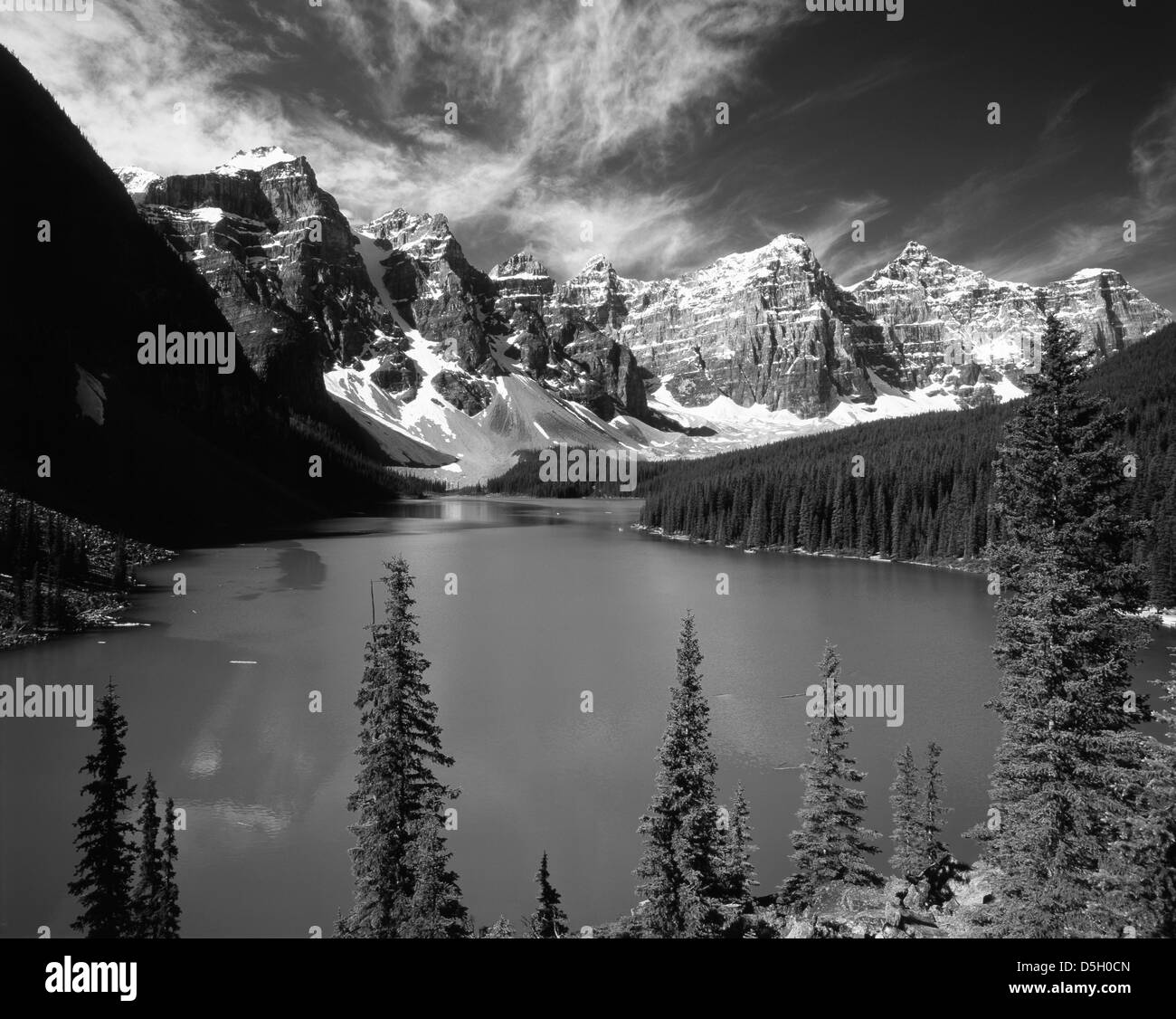 Canada, Alberta, Banff National Park, Wenkchemna Peaks reflected in Moraine lake (Large format sizes available) Stock Photo