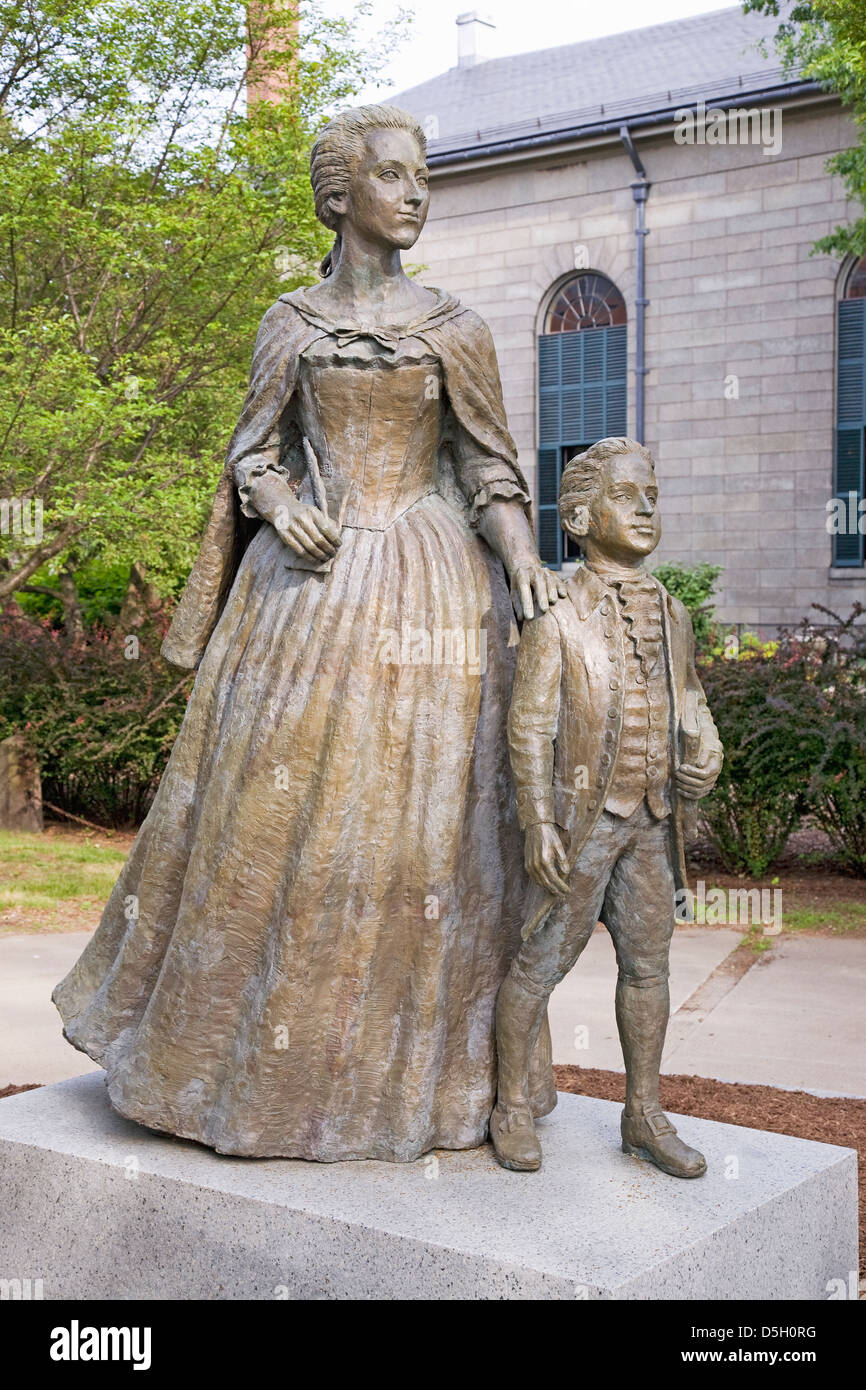 Statue of Abigail Adams and son John Quincy Adams, Quincy, MA., USA Stock Photo
