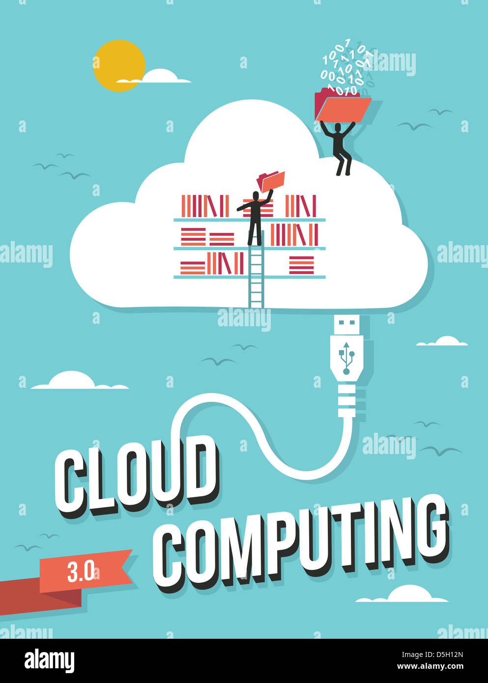 Cloud computing business concept retro illustration. Vector file ...