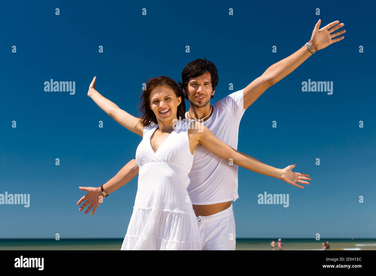 Pretty Woman On The Ocean Beach Enjoying Her Summer Vacation, Arms