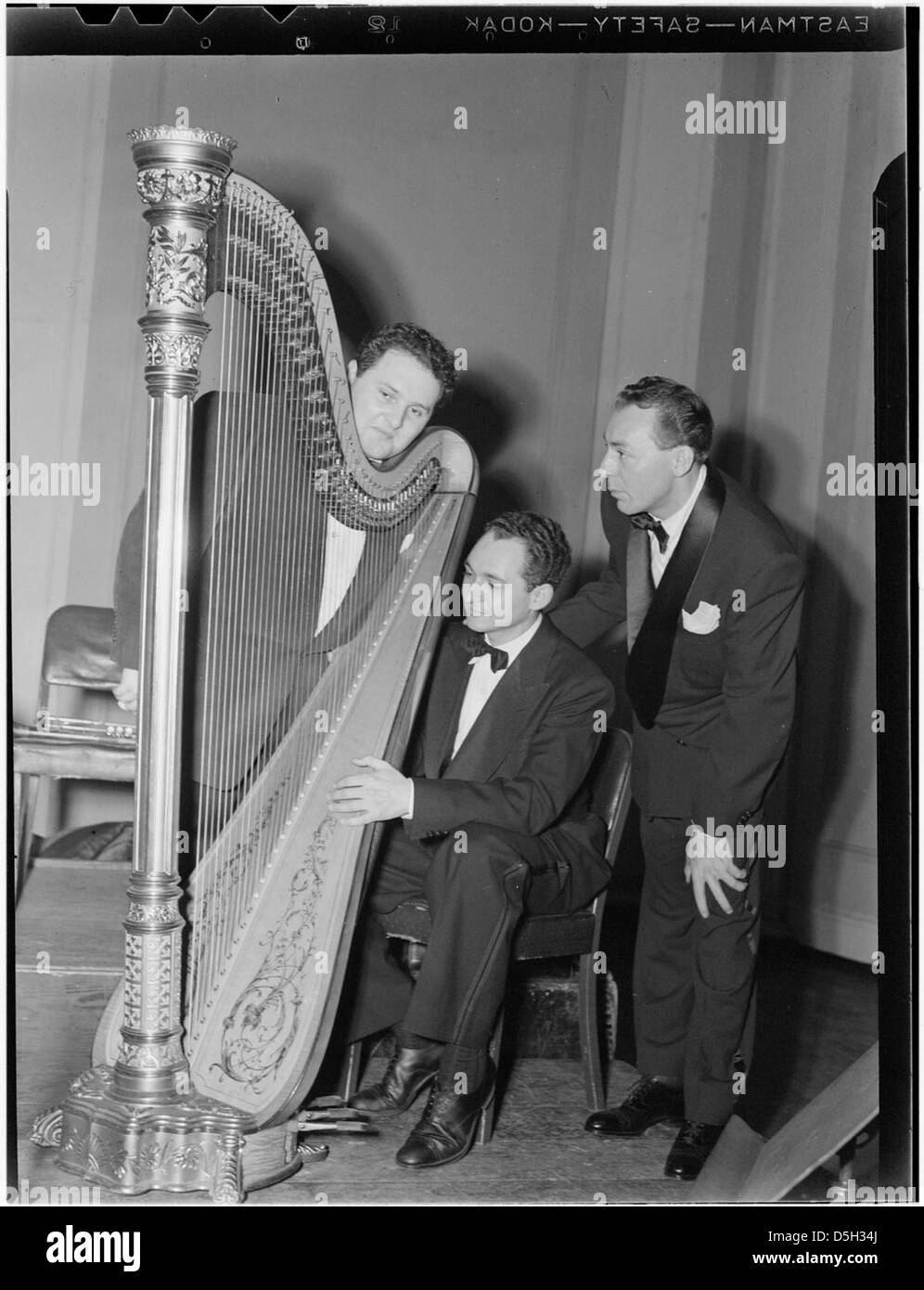 [Portrait of Woody Herman, Chubby Jackson, and Abraham Rosen, Carnegie Hall(?), New York, N.Y., ca. Apr. 1946] (LOC) Stock Photo