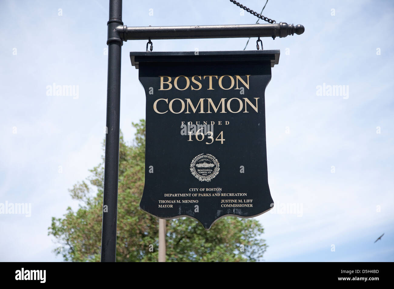 Boston Common park sign, Boston, MA Stock Photo