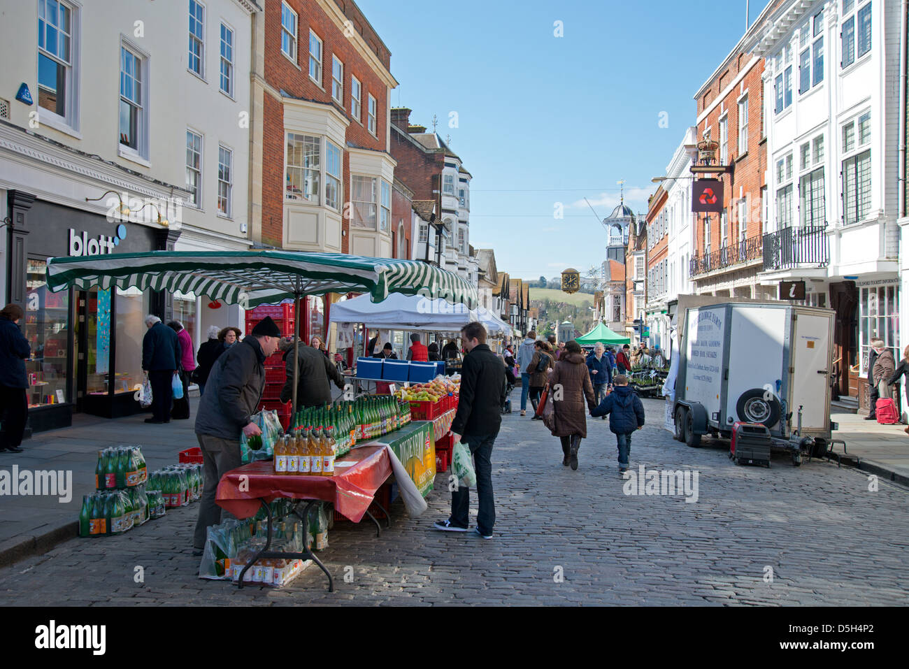 Friday Farmers' Market, High Street, Guildford, Surrey, England, United
