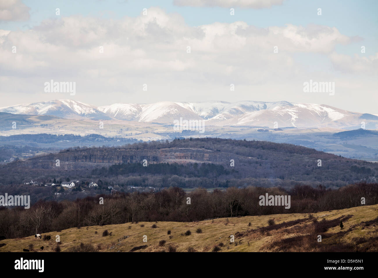 The Howgill Fells in Cumbria from Arnside Knott. Stock Photo